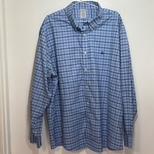 Brooks Brothers Men's XXL Regular Non Iron Stretch Plaid Button Down Shirt Blue